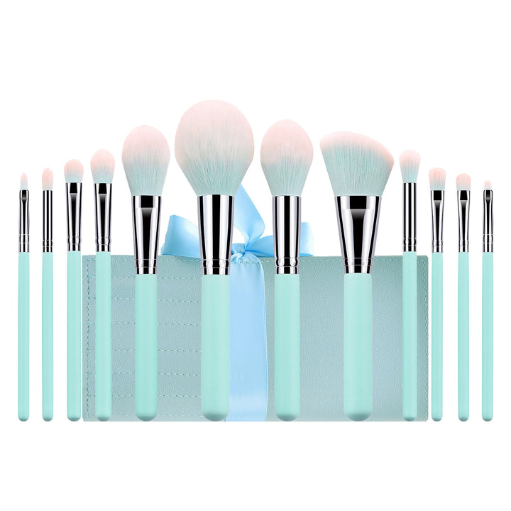 ✨ Light Blue Handle 12-Piece Makeup Brush Set — Soft Hair Beauty Tools 💄