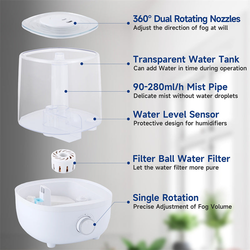 💧🏠 4L Mechanical Humidifier | Large Capacity Low Water Level Protection (BPA-Free) ✨