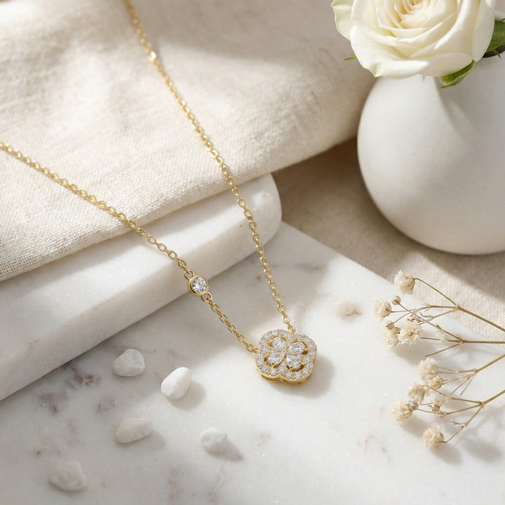 💎 Diamond Floral Pendant Necklace with Station Accent