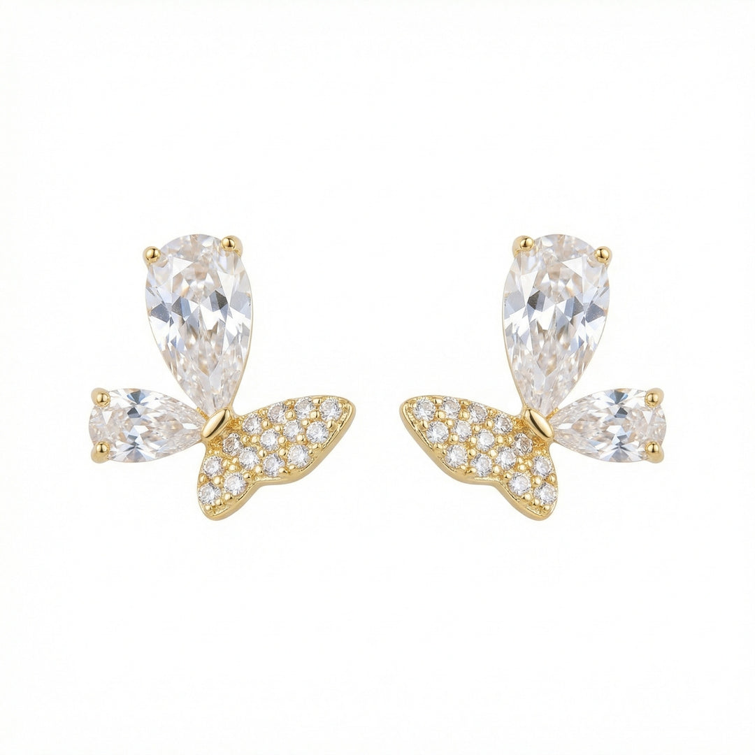 🦋 925 Sterling Silver Butterfly Stud Earrings with Pear-Cut & Pavé Stones 🦋