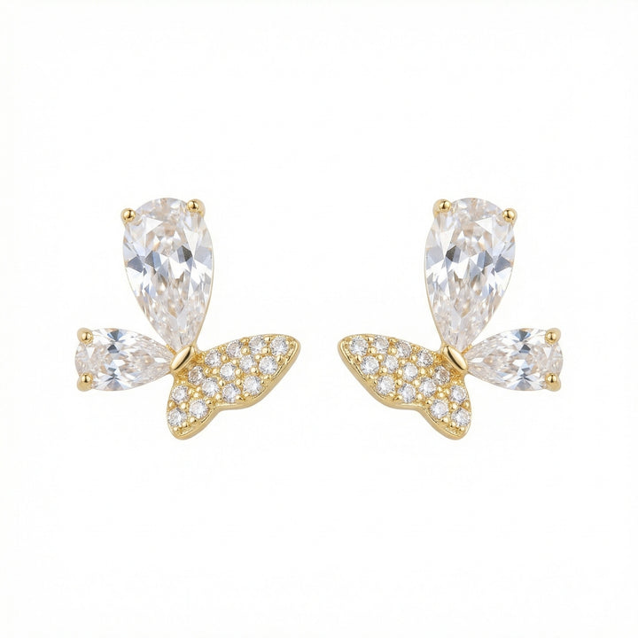 🦋 925 Sterling Silver Butterfly Stud Earrings with Pear-Cut & Pavé Stones 🦋