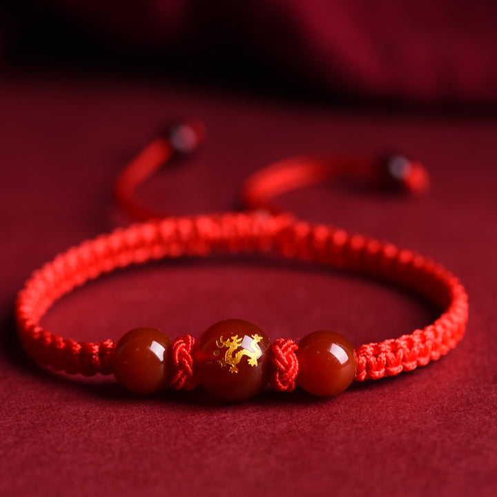 Zodiac Red Rope Bracelet – Natural Red Agate, Handwoven Charm