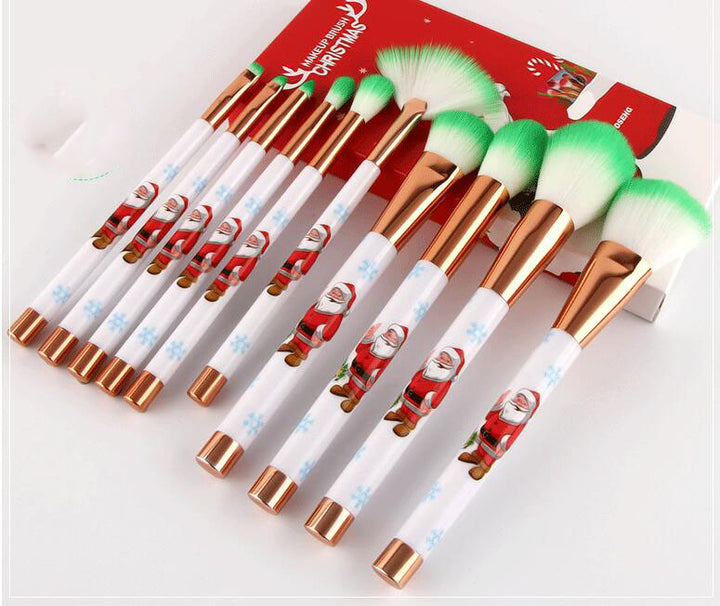 ✨ Christmas Portable Makeup Brush Set — 10-Piece Festive Beauty Tools 🎄💄