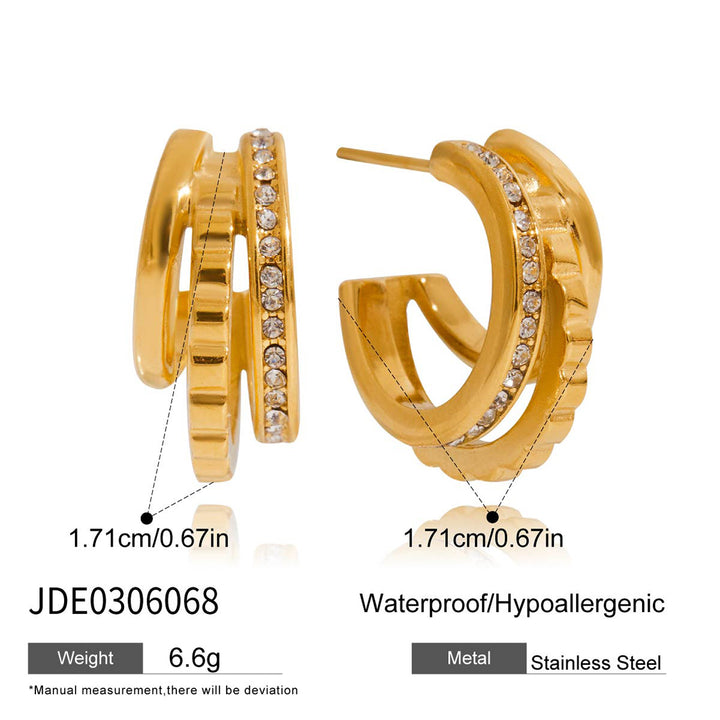 ✨ Stainless Steel Rhinestone Geometric Hoop Earrings – European & American Style ✨