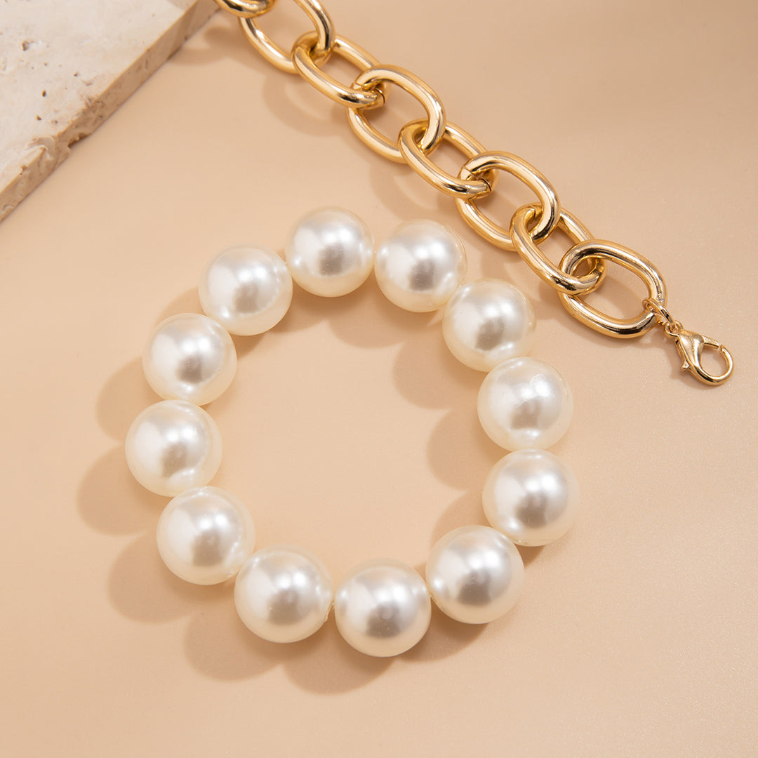 Exaggerated Big Round Bead Pearl Bracelet – Bold & Chic Set