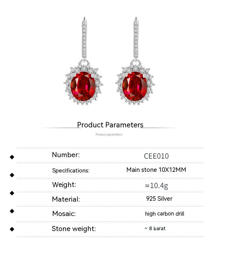S925 Sterling Silver Padma Red Drop Earrings – Elegant 10–12mm Ear Hook Jewelry