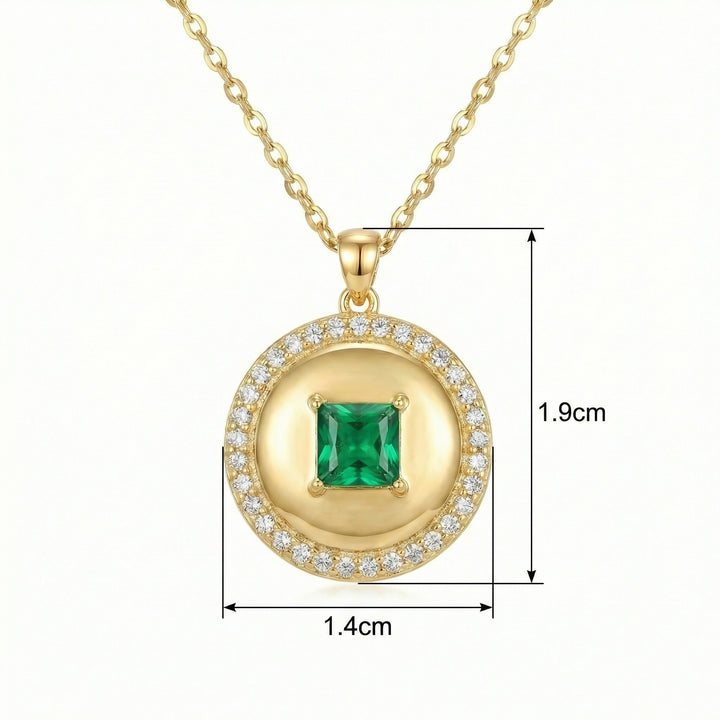✨ Square Emerald Pendant Necklace with White Stone Halo