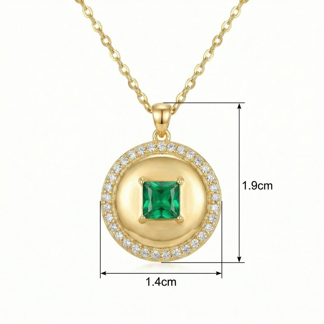 ✨ Square Emerald Pendant Necklace with White Stone Halo