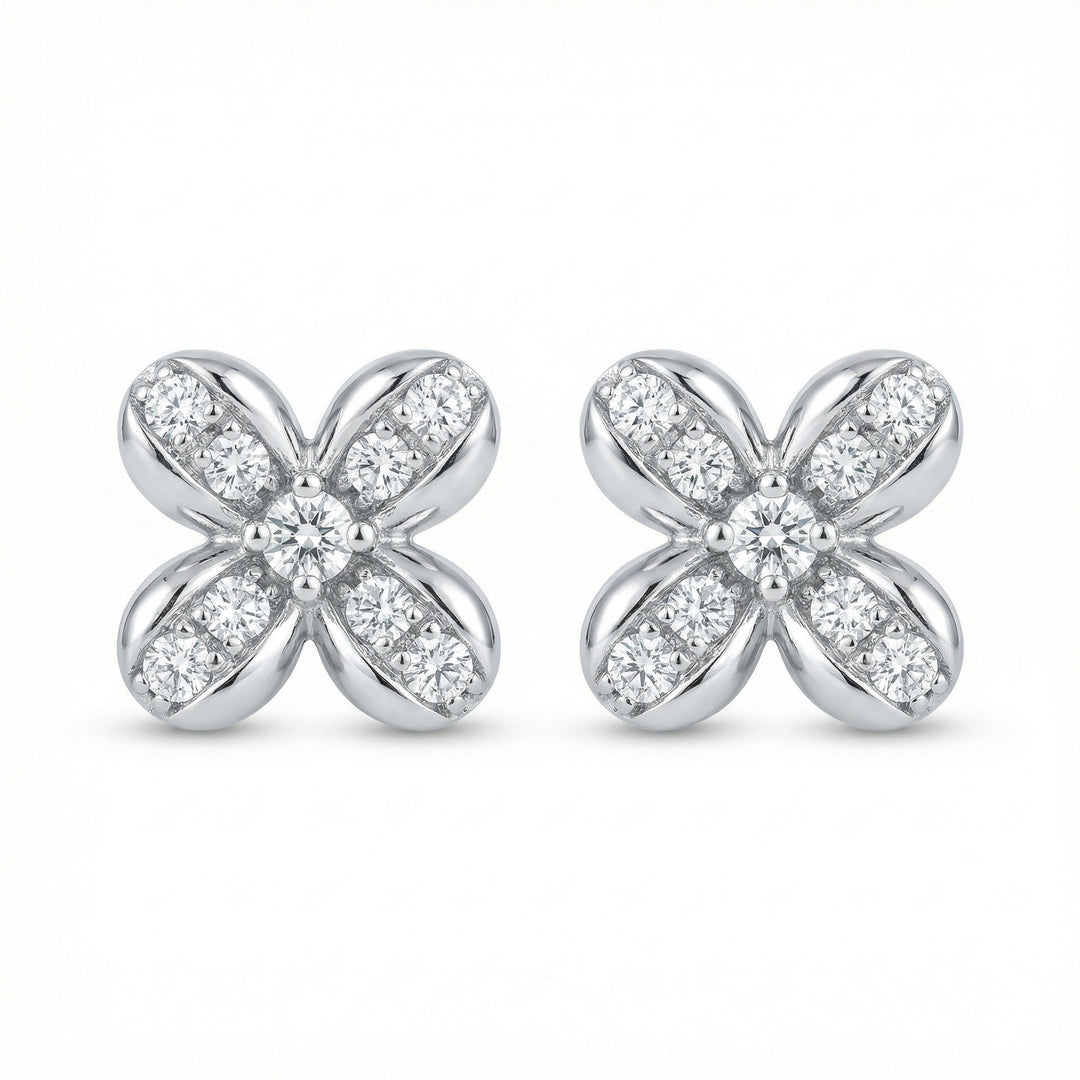 ✨ 925 Sterling Silver Round Diamond Flower Cross Stud Earrings – Pavé Sparkle Design ✨