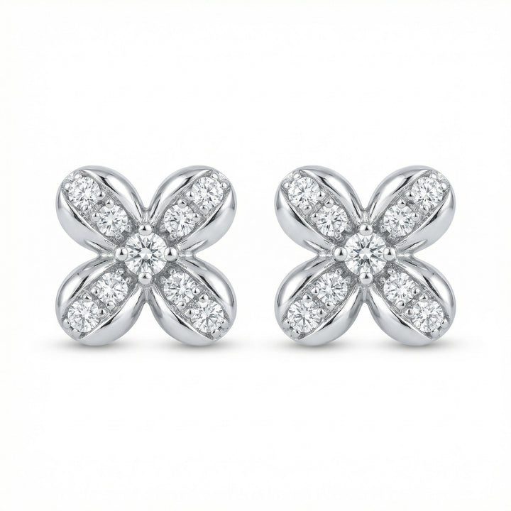 ✨ 925 Sterling Silver Round Diamond Flower Cross Stud Earrings – Pavé Sparkle Design ✨