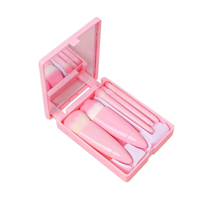✨ 5-Piece Travel Size Makeup Brush Set — Mini Portable Kit with Mirror 💄