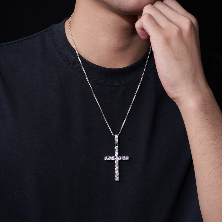 ✨ 925 Sterling Silver Luxury Moissanite Cross Pendant Necklace – Platinum-Plated Premium Design ✨