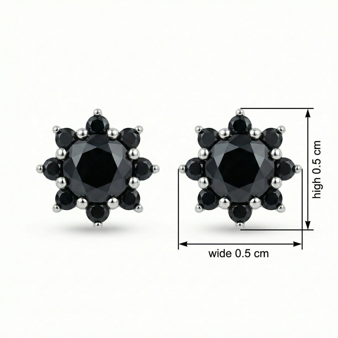 ✨ 925 Sterling Silver Black Diamond Floral Cluster Stud Earrings ✨