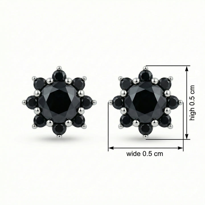 ✨ 925 Sterling Silver Black Diamond Floral Cluster Stud Earrings ✨