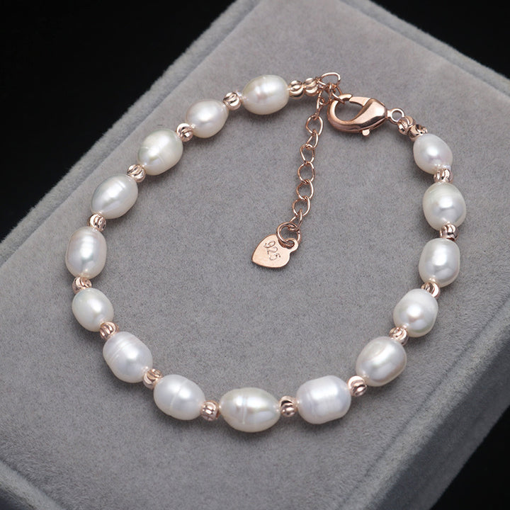 Natural Freshwater Pearl Rice-Shaped Bracelet – Elegant & Adjustable