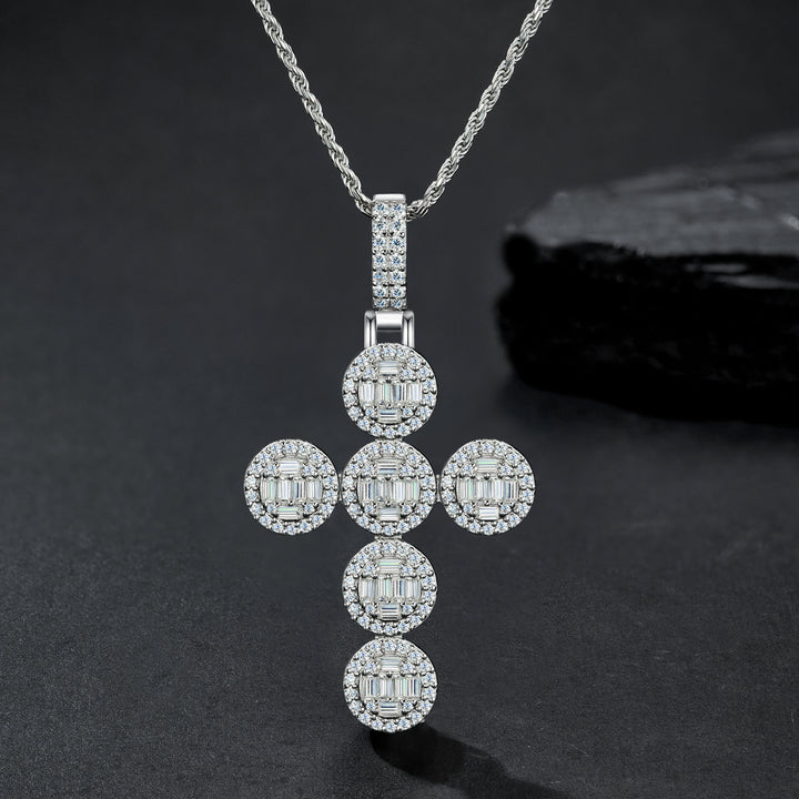 ✨ 925 Sterling Silver Premium Moissanite Cross Pendant Necklace – Platinum-Plated Elegance ✨
