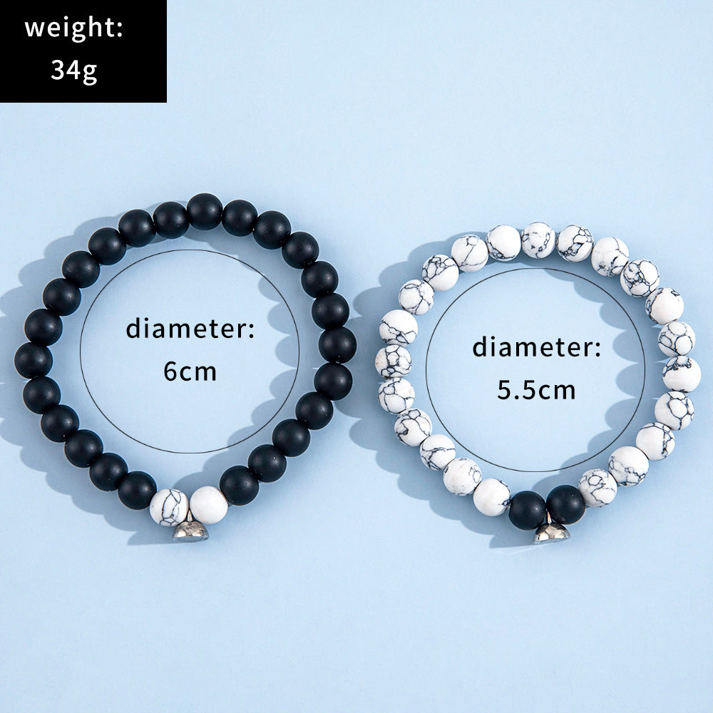 Black & White Frosted Stone Magnetic Bracelet – Minimalist Elastic Design