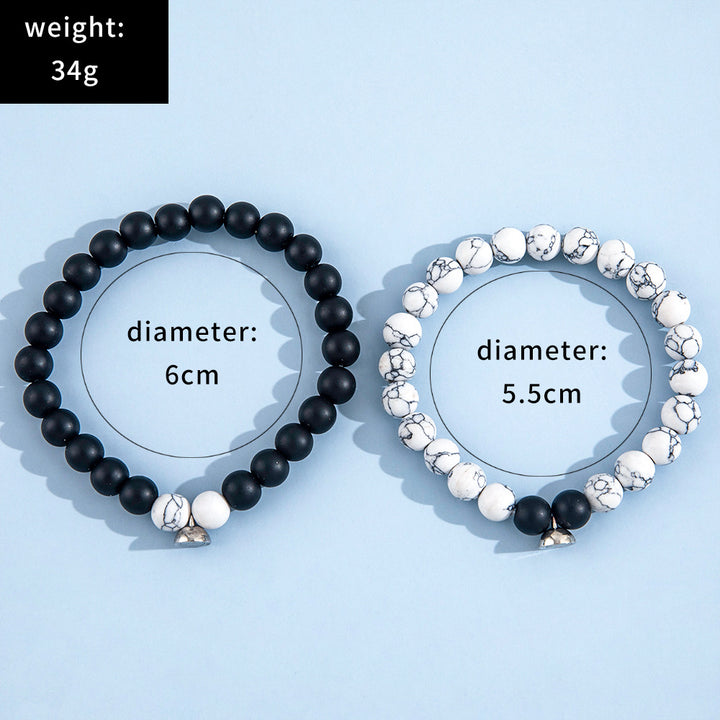 Black & White Frosted Stone Magnetic Bracelet – Minimalist Elastic Design