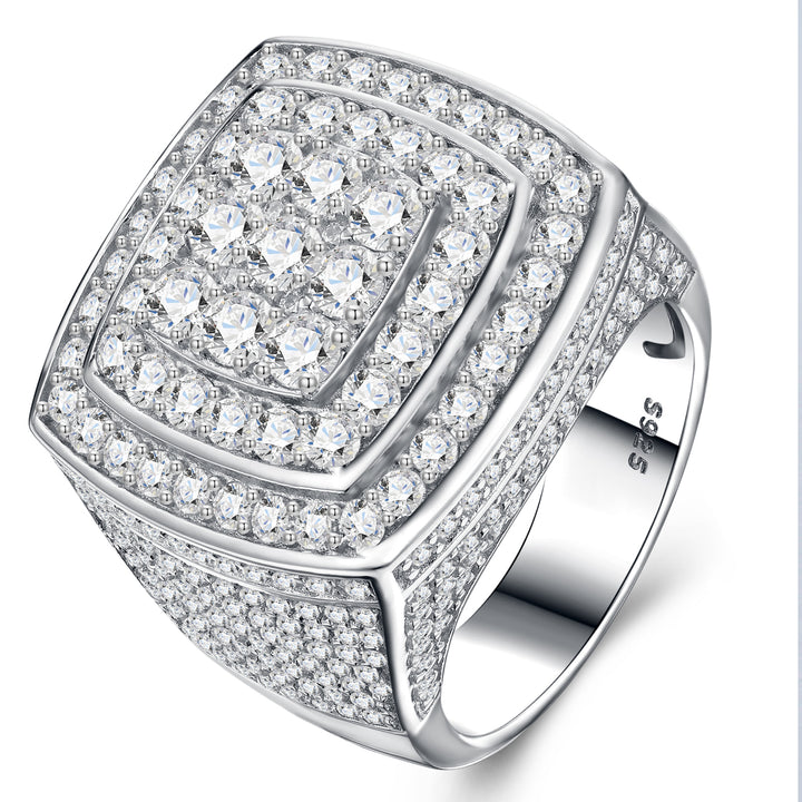 💍 Men’s Engraved Moissanite Ring – Platinum-Plated S925 Silver (19.6g, Sizes 5–9) 💍