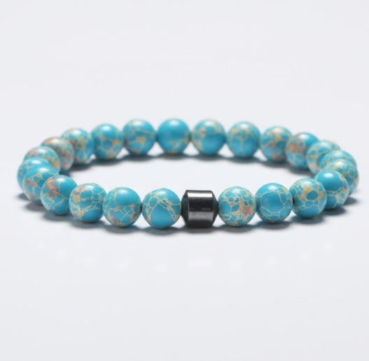 Natural Stone 8mm Couple Bracelet – Turquoise, Tiger Eye & Malachite Mix