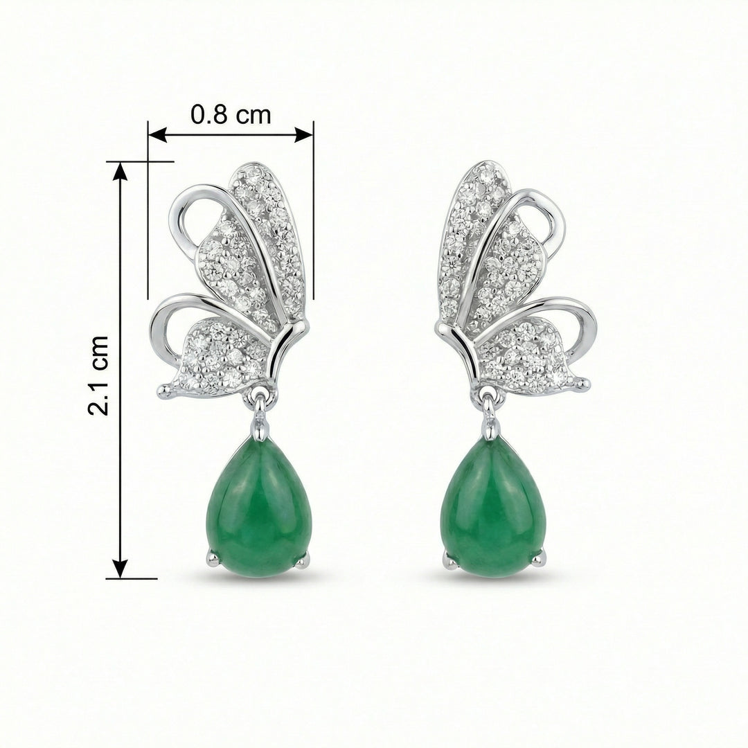 925 Sterling Silver Elegant Butterfly Drop Earrings with Green Teardrop Gemstones
