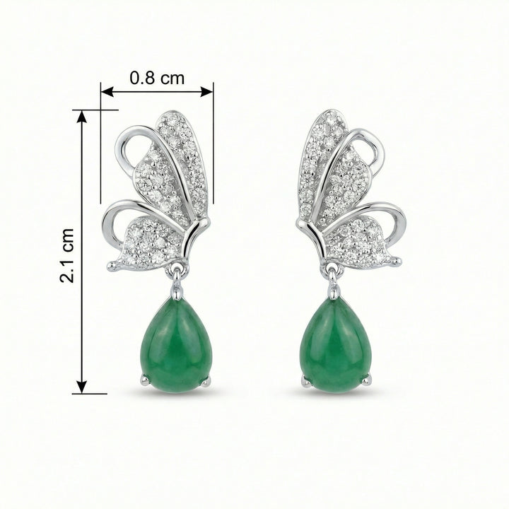 925 Sterling Silver Elegant Butterfly Drop Earrings with Green Teardrop Gemstones