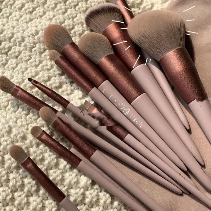 💗 13-Piece Pink Makeup Brush Set with Velvet Bag – Professional Face & Eye Beauty Tools 🖌️✨