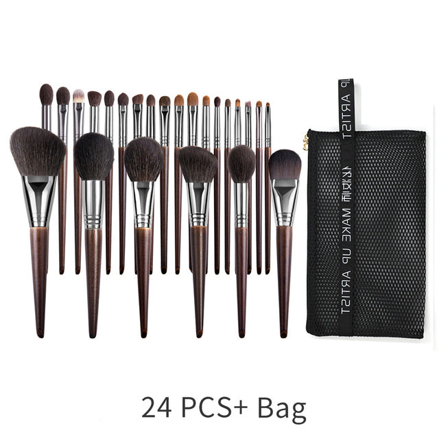 ✨ Natural Makeup Brush Set — 24-Piece Goat Hair Eyeshadow & Face Brushes 💄🌿
