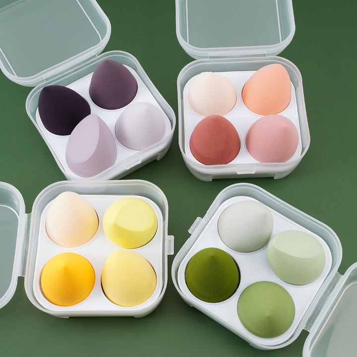 🥚💄 Beauty Egg No Powder Wet & Dry Makeup Sponge Set – Soft Non-Latex Puff with Storage Box (4PCS)