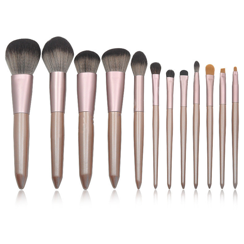 ✨ Grape Brown Fiber Hair 12-Piece Makeup Brush Set — Loose Powder Beauty Tools 💄🤎