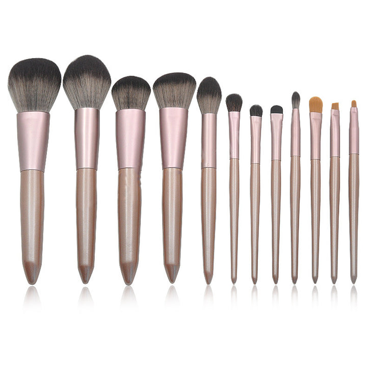 ✨ Grape Brown Fiber Hair 12-Piece Makeup Brush Set — Loose Powder Beauty Tools 💄🤎