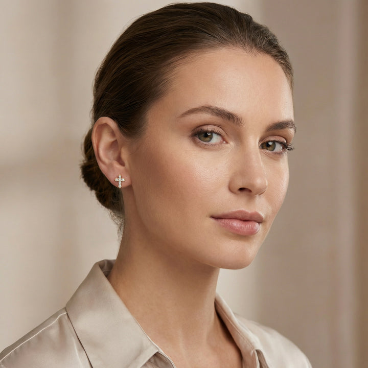 ✨ 925 Sterling Silver Cruciform Stud Earrings with Sparkling Clear Accents ✨