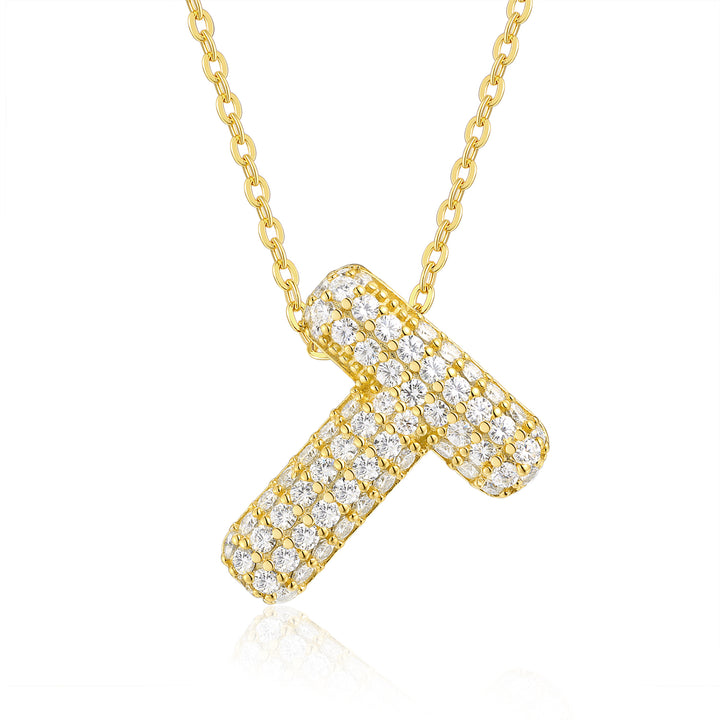 ✨ S925 Gold-Plated Bubble Letter T Moissanite Pendant Necklace ✨