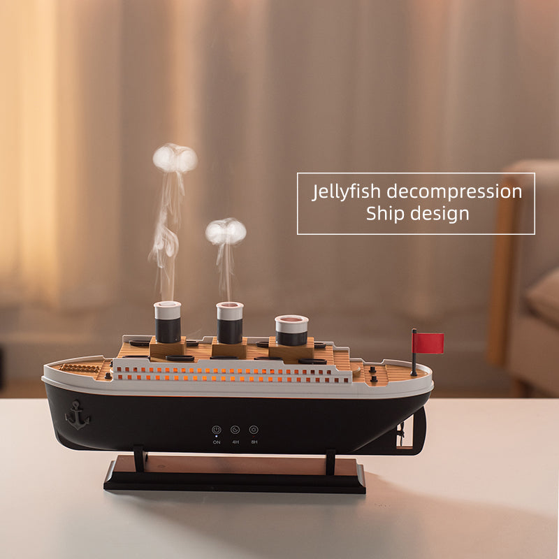 🚢💧 Steamship Diffuser | LED Humidifier with 7-Color Lights & Remote ✨