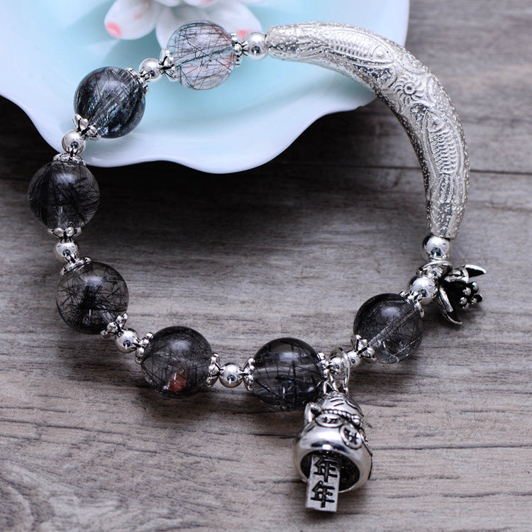 925 Sterling Silver Lucky Cat Bracelet – Vintage Hair Crystal Gem Jewelry