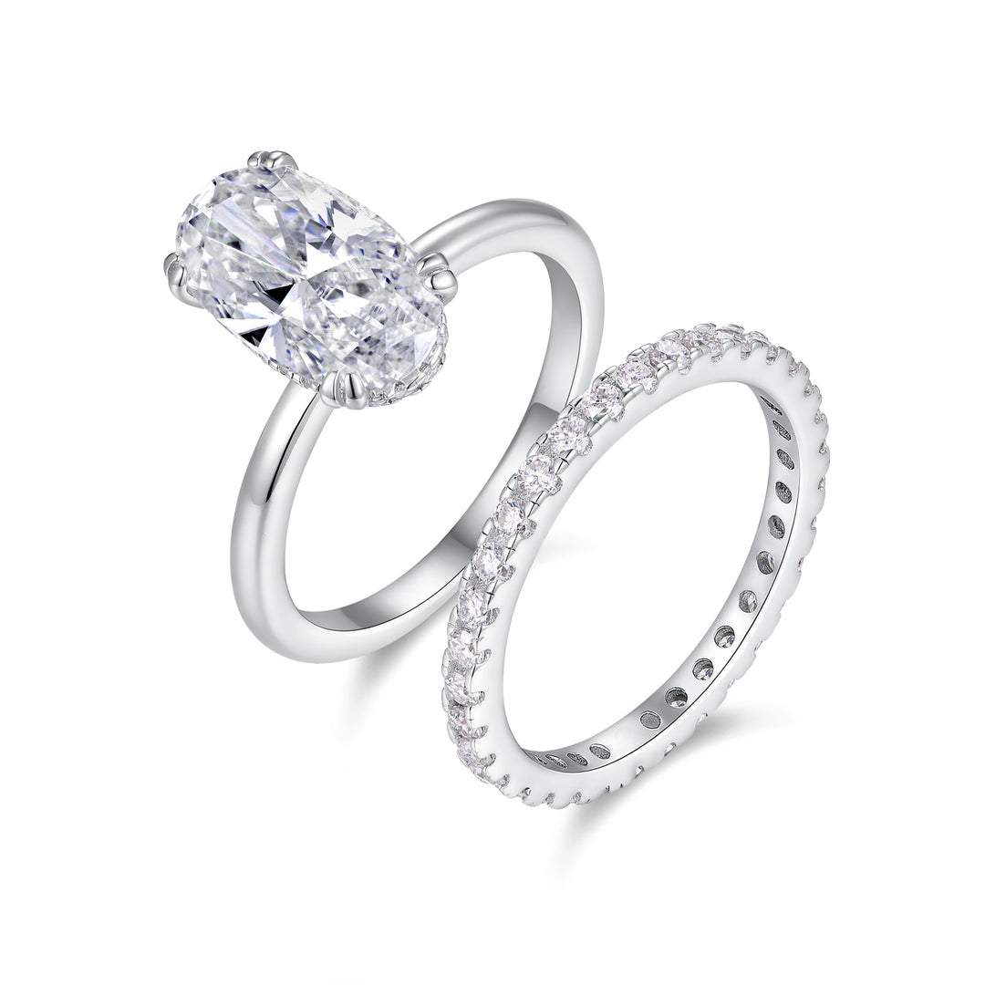 💍 Egg-Shaped Moissanite Double Ring Set – Platinum-Plated S925 Silver (7×12 mm) 💍