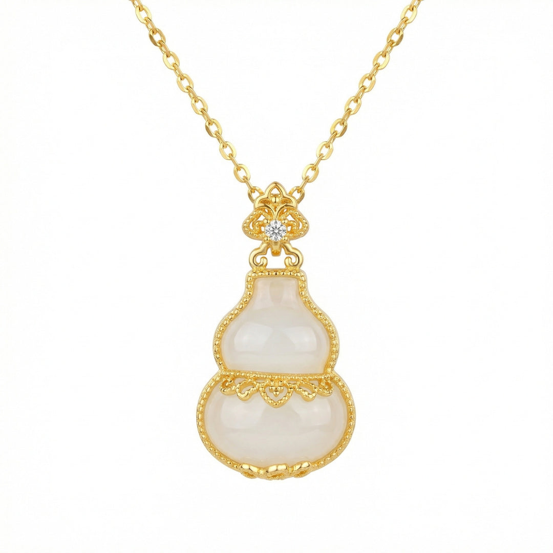 925 Sterling Silver Elegant White Gourd Pendant Necklace with Sparkling Crystal Accent