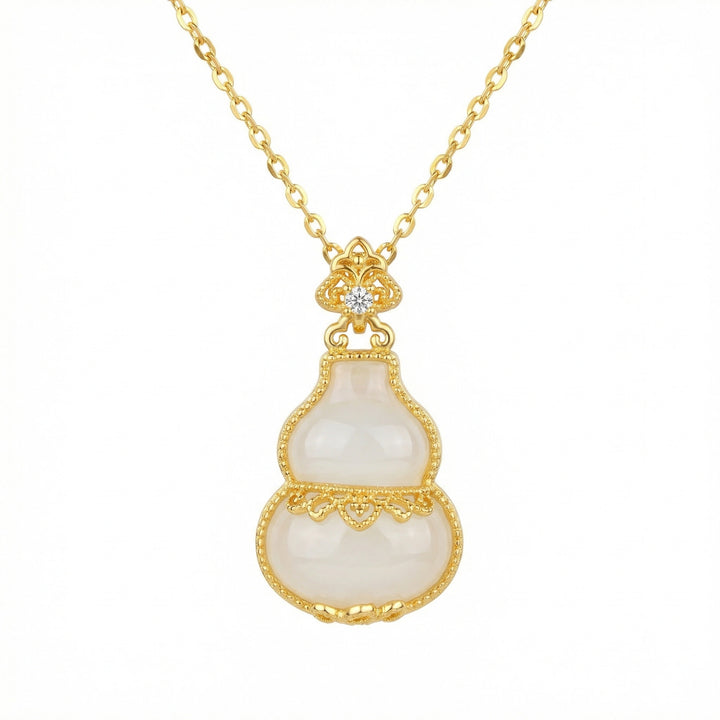 925 Sterling Silver Elegant White Gourd Pendant Necklace with Sparkling Crystal Accent