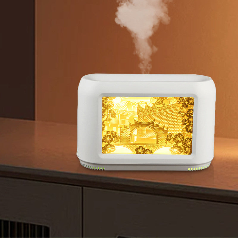 💡💧 Paper-Cut Light Box Humidifier | 400ml Heavy Fog Home Décor Aromatherapy Device ✨