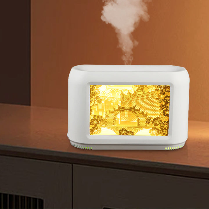💡💧 Paper-Cut Light Box Humidifier | 400ml Heavy Fog Home Décor Aromatherapy Device ✨
