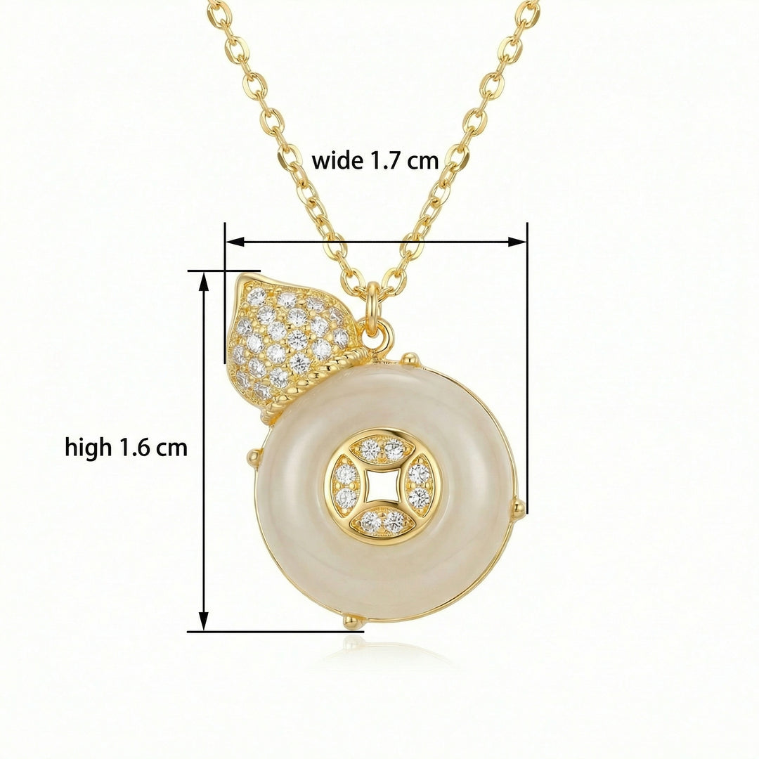 925 Sterling Silver White Gemstone Hulu Pendant Necklace – Sparkling Accents with Traditional Coin Motif