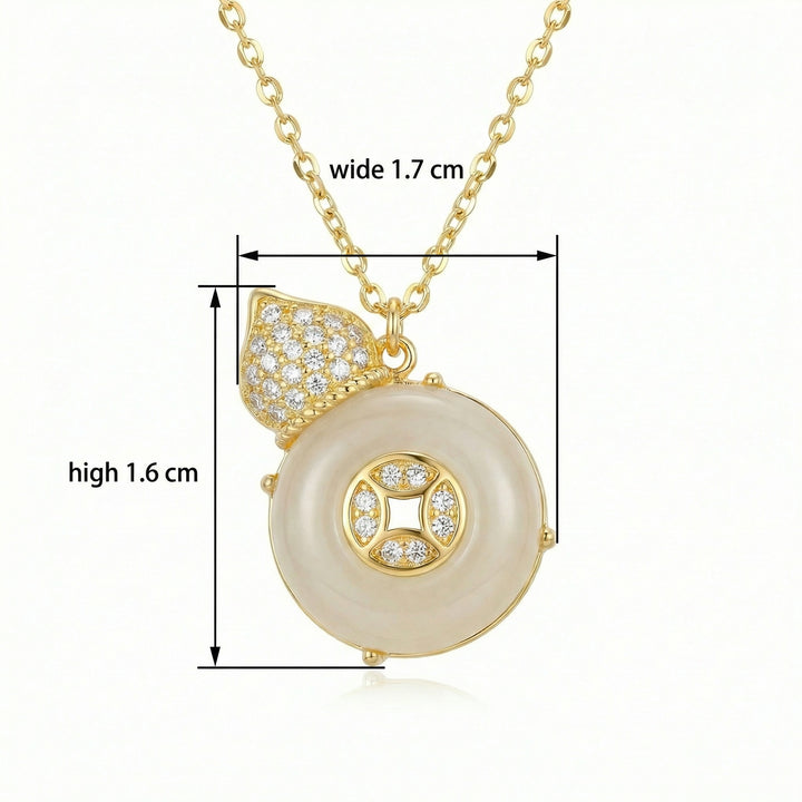 925 Sterling Silver White Gemstone Hulu Pendant Necklace – Sparkling Accents with Traditional Coin Motif