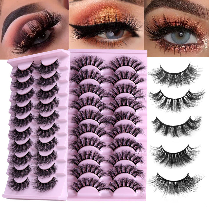 👁️✨ 10 Pairs Natural Thick Curly Eyelashes – Soft Volume False Lashes Set