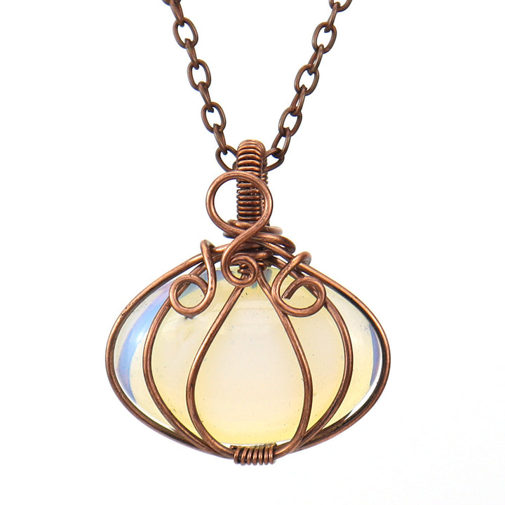 Carnelian Amethyst Halloween Pumpkin Lamp Pendant Necklace