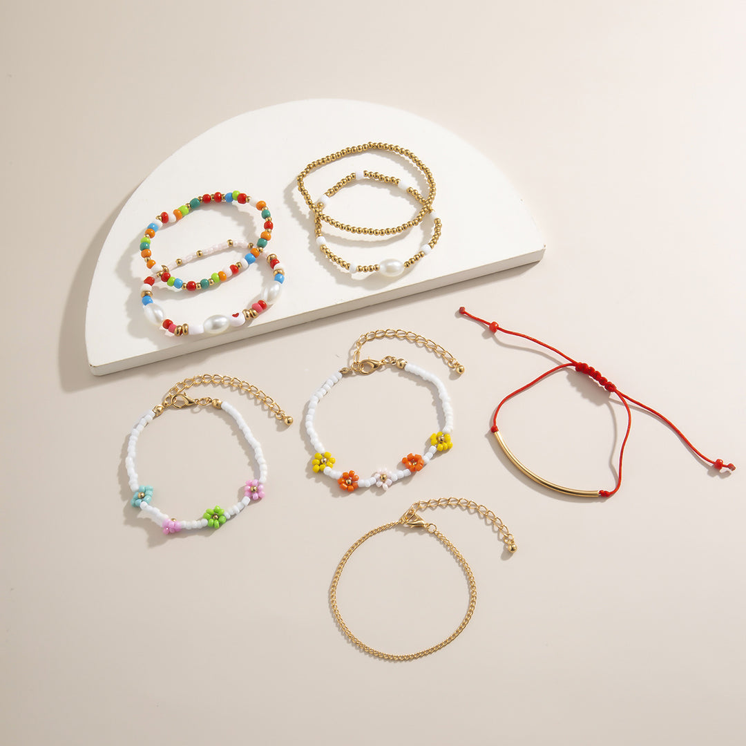 Color Contrast Handmade Flower Rice Bead Bracelet – Playful & Feminine