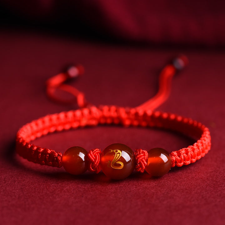 Zodiac Red Rope Bracelet – Natural Red Agate, Handwoven Charm