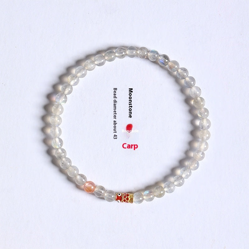 Handmade Moonstone Koi Enamel Bracelet – Light Luxury Design