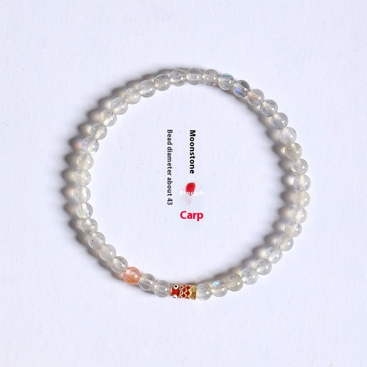 Handmade Moonstone Koi Enamel Bracelet – Light Luxury Design