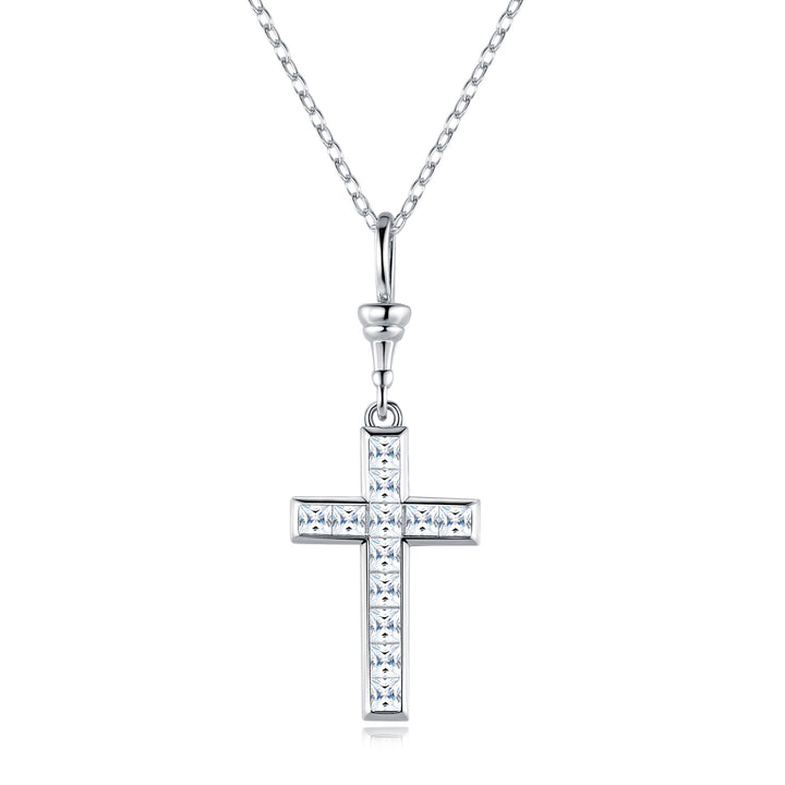 💎 Minimalist Moissanite Cross Pendant Necklace – Platinum-Plated S925 Silver (2.8g) 💎