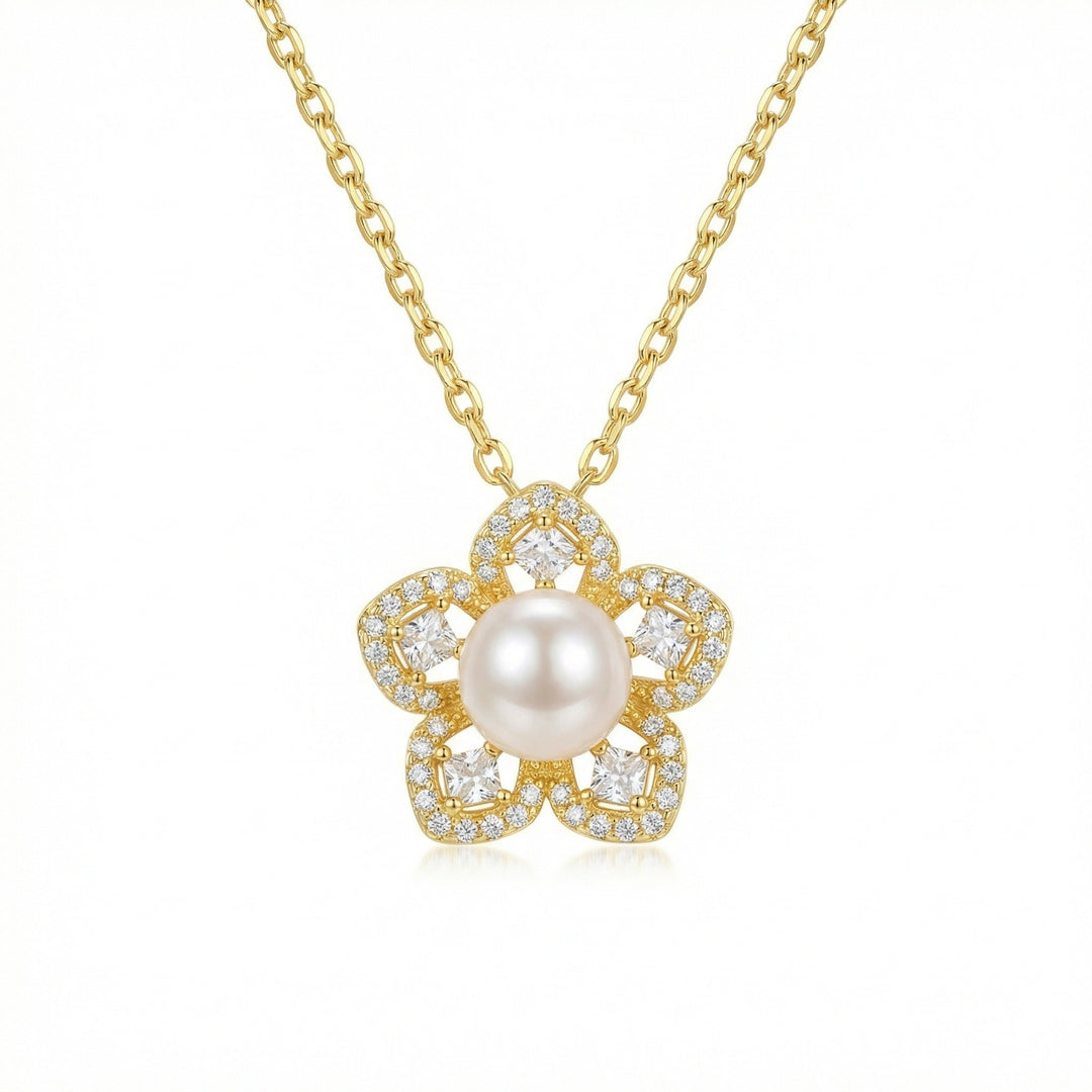 ✨ 925 Sterling Silver Pearl Floral Necklace